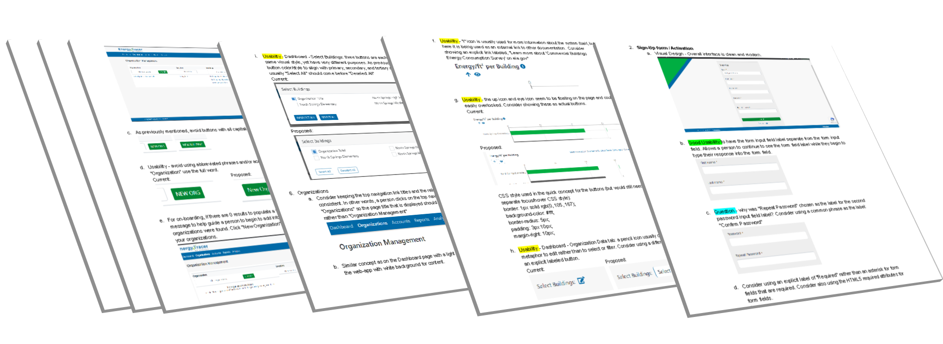 Screen Captures of example project: UX Audit