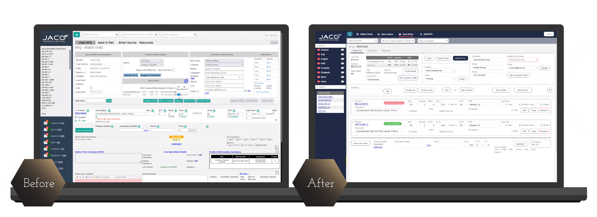 Screen Captures of example project: Industrial RFQ Enterprise SaaS