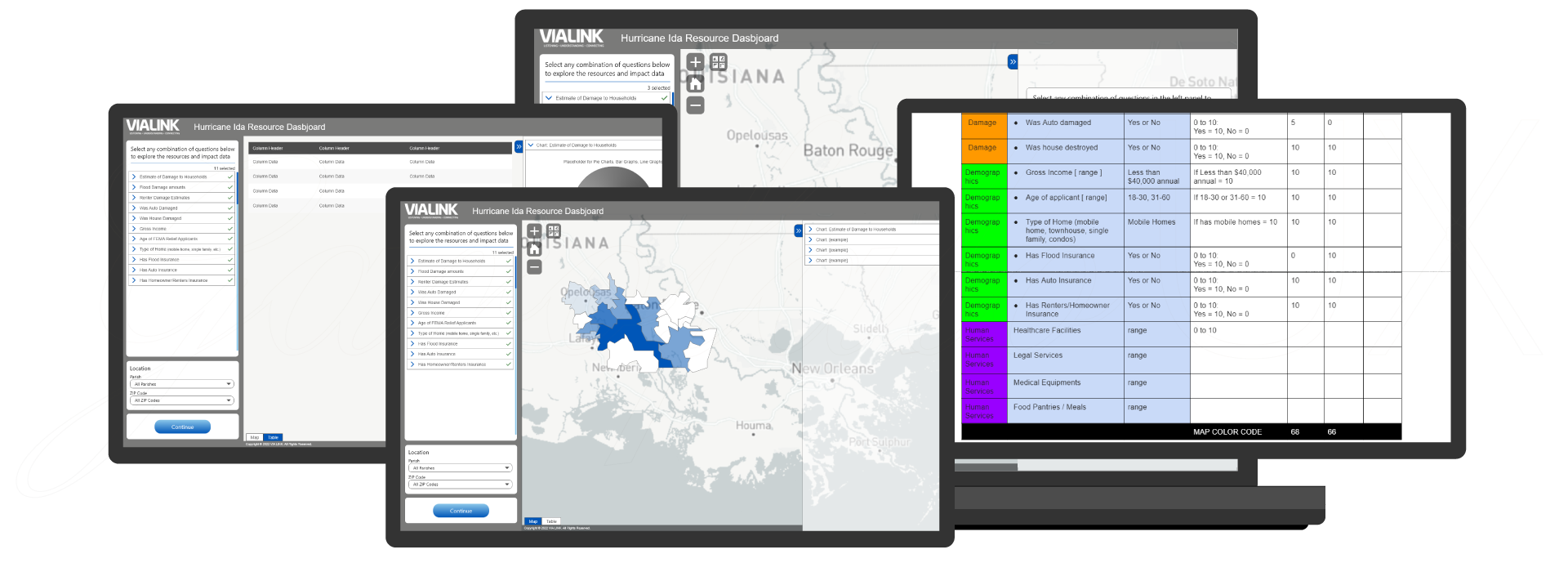 Screen Captures of example project: Non-Profit Hurricane Resources Map Dashboard